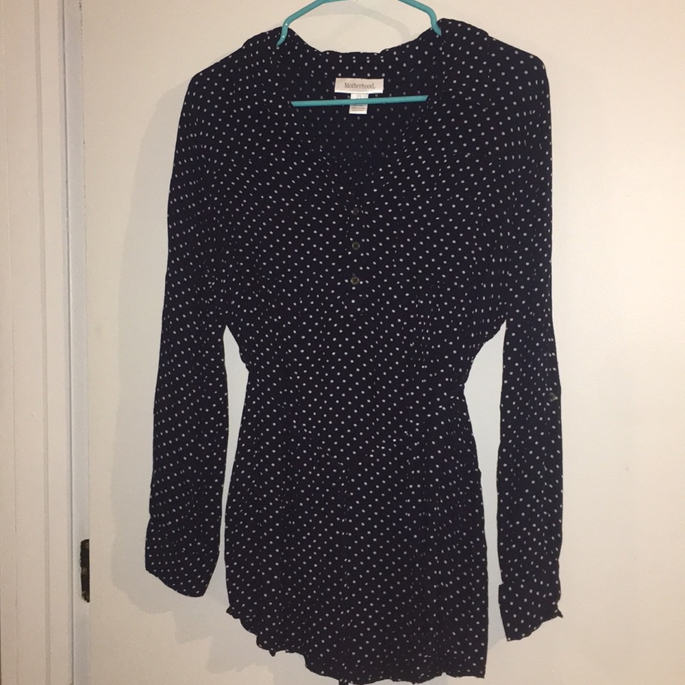 Blue poka dot maternity shirt